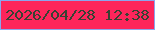 文字の大きさ：4、枠の色：8aa5ed、背景の色：fd255b、文字の色：384233 無料ブログパーツのブログ時計