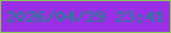文字の大きさ：4、枠の色：8acc51、背景の色：9b2fe6、文字の色：148a85 無料ブログパーツのブログ時計