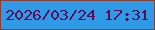 文字の大きさ：3、枠の色：8b3f32、背景の色：2f9ae6、文字の色：5a0c58 無料ブログパーツのブログ時計