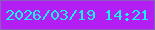 文字の大きさ：5、枠の色：8b5dbf、背景の色：b31ef3、文字の色：18f0f5 無料ブログパーツのブログ時計