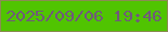 文字の大きさ：4、枠の色：8b8b53、背景の色：50c401、文字の色：705a7a 無料ブログパーツのブログ時計