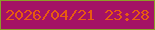 文字の大きさ：2、枠の色：8b9e28、背景の色：a41265、文字の色：e75b11 無料ブログパーツのブログ時計