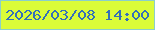 文字の大きさ：5、枠の色：8bcfca、背景の色：dbfc38、文字の色：3470b9 無料ブログパーツのブログ時計