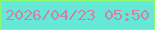 文字の大きさ：1、枠の色：8bfa72、背景の色：66e8d7、文字の色：ca84a5 無料ブログパーツのブログ時計