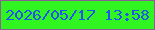 文字の大きさ：4、枠の色：8c5e94、背景の色：30f520、文字の色：2153ef 無料ブログパーツのブログ時計