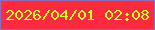 文字の大きさ：4、枠の色：8c6ec0、背景の色：fe2a40、文字の色：cefe2d 無料ブログパーツのブログ時計