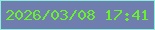 文字の大きさ：2、枠の色：8ceddb、背景の色：6f7eae、文字の色：69f02f 無料ブログパーツのブログ時計