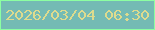 文字の大きさ：5、枠の色：8cffa2、背景の色：74bbb4、文字の色：dddb8e 無料ブログパーツのブログ時計