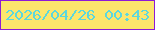 文字の大きさ：4、枠の色：8d1bd7、背景の色：fce66c、文字の色：5cd7dd 無料ブログパーツのブログ時計