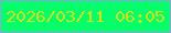 文字の大きさ：2、枠の色：8da4e2、背景の色：05fe69、文字の色：cfe118 無料ブログパーツのブログ時計