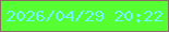 文字の大きさ：5、枠の色：8e6a65、背景の色：55ff31、文字の色：72f5ff 無料ブログパーツのブログ時計