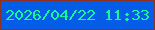 文字の大きさ：4、枠の色：8f3120、背景の色：055ce6、文字の色：15f799 無料ブログパーツのブログ時計