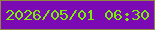 文字の大きさ：3、枠の色：8f8642、背景の色：7b09b4、文字の色：79ef08 無料ブログパーツのブログ時計