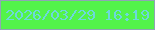 文字の大きさ：1、枠の色：8fa5b4、背景の色：53f34a、文字の色：6cd8dc 無料ブログパーツのブログ時計