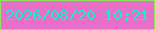 文字の大きさ：3、枠の色：8fe35e、背景の色：e76ec9、文字の色：06f9c5 無料ブログパーツのブログ時計