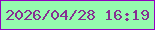 文字の大きさ：1、枠の色：9102c1、背景の色：95fbae、文字の色：862f92 無料ブログパーツのブログ時計