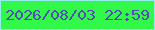 文字の大きさ：5、枠の色：91eeea、背景の色：32f84a、文字の色：514db3 無料ブログパーツのブログ時計