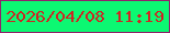 文字の大きさ：5、枠の色：92216b、背景の色：0cf872、文字の色：cc2623 無料ブログパーツのブログ時計