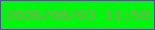 文字の大きさ：2、枠の色：9320e1、背景の色：01f60d、文字の色：8fa05e 無料ブログパーツのブログ時計