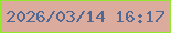 文字の大きさ：5、枠の色：93e82f、背景の色：dbac9d、文字の色：506892 無料ブログパーツのブログ時計