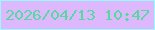 文字の大きさ：2、枠の色：93fdfd、背景の色：ddb8fc、文字の色：56d9a1 無料ブログパーツのブログ時計