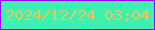 文字の大きさ：1、枠の色：9405f7、背景の色：3ff1b1、文字の色：e5c75c 無料ブログパーツのブログ時計
