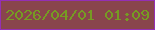 文字の大きさ：1、枠の色：942fb4、背景の色：89454c、文字の色：769b23 無料ブログパーツのブログ時計