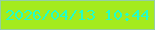 文字の大きさ：2、枠の色：94cfa3、背景の色：a4eb1d、文字の色：21ffc9 無料ブログパーツのブログ時計