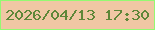 文字の大きさ：1、枠の色：94f972、背景の色：f0c7a4、文字の色：5e8739 無料ブログパーツのブログ時計