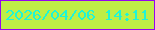 文字の大きさ：2、枠の色：9505ef、背景の色：beee46、文字の色：1ff5d5 無料ブログパーツのブログ時計