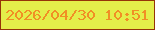 文字の大きさ：3、枠の色：953408、背景の色：e4ee4a、文字の色：f18f25 無料ブログパーツのブログ時計
