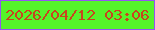 文字の大きさ：1、枠の色：9553f3、背景の色：55f32a、文字の色：c9441e 無料ブログパーツのブログ時計