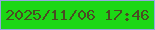 文字の大きさ：5、枠の色：95a7e0、背景の色：1cd715、文字の色：4a4c23 無料ブログパーツのブログ時計