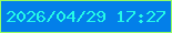 文字の大きさ：5、枠の色：95fe63、背景の色：037fe9、文字の色：25f9e7 無料ブログパーツのブログ時計