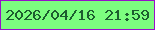 文字の大きさ：5、枠の色：9611c9、背景の色：7cfd7f、文字の色：1c5e2f 無料ブログパーツのブログ時計