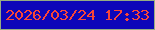 文字の大きさ：3、枠の色：96ad82、背景の色：0e06b9、文字の色：f94637 無料ブログパーツのブログ時計