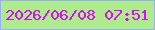 文字の大きさ：2、枠の色：96b1f5、背景の色：aeeb8d、文字の色：db06fc 無料ブログパーツのブログ時計