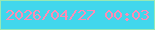 文字の大きさ：4、枠の色：96e9b5、背景の色：41d7ec、文字の色：fd8db5 無料ブログパーツのブログ時計