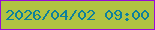 文字の大きさ：2、枠の色：970bd8、背景の色：b0c343、文字の色：0d809b 無料ブログパーツのブログ時計