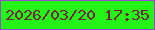 文字の大きさ：5、枠の色：974bd3、背景の色：23f517、文字の色：74233e 無料ブログパーツのブログ時計