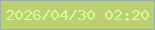 文字の大きさ：4、枠の色：97b0a3、背景の色：bccf74、文字の色：dcfd89 無料ブログパーツのブログ時計