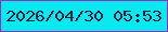 文字の大きさ：5、枠の色：9831ad、背景の色：08e8f0、文字の色：0b2139 無料ブログパーツのブログ時計