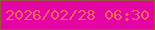 文字の大きさ：5、枠の色：985440、背景の色：e404a4、文字の色：fc6661 無料ブログパーツのブログ時計