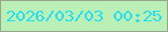 文字の大きさ：5、枠の色：98a591、背景の色：baf0b5、文字の色：26deef 無料ブログパーツのブログ時計