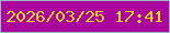 文字の大きさ：4、枠の色：98b7be、背景の色：aa069e、文字の色：f0d31e 無料ブログパーツのブログ時計