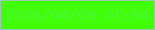 文字の大きさ：1、枠の色：98cdab、背景の色：40fe08、文字の色：4bf638 無料ブログパーツのブログ時計