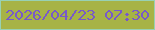 文字の大きさ：1、枠の色：98d1b4、背景の色：a7b346、文字の色：7859ca 無料ブログパーツのブログ時計