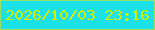 文字の大きさ：2、枠の色：99e063、背景の色：1be2e9、文字の色：d2ef03 無料ブログパーツのブログ時計