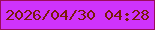 文字の大きさ：4、枠の色：9a0c5d、背景の色：cf33fb、文字の色：7a1c0b 無料ブログパーツのブログ時計