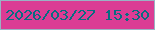 文字の大きさ：1、枠の色：9ab2c4、背景の色：db3c94、文字の色：056d81 無料ブログパーツのブログ時計